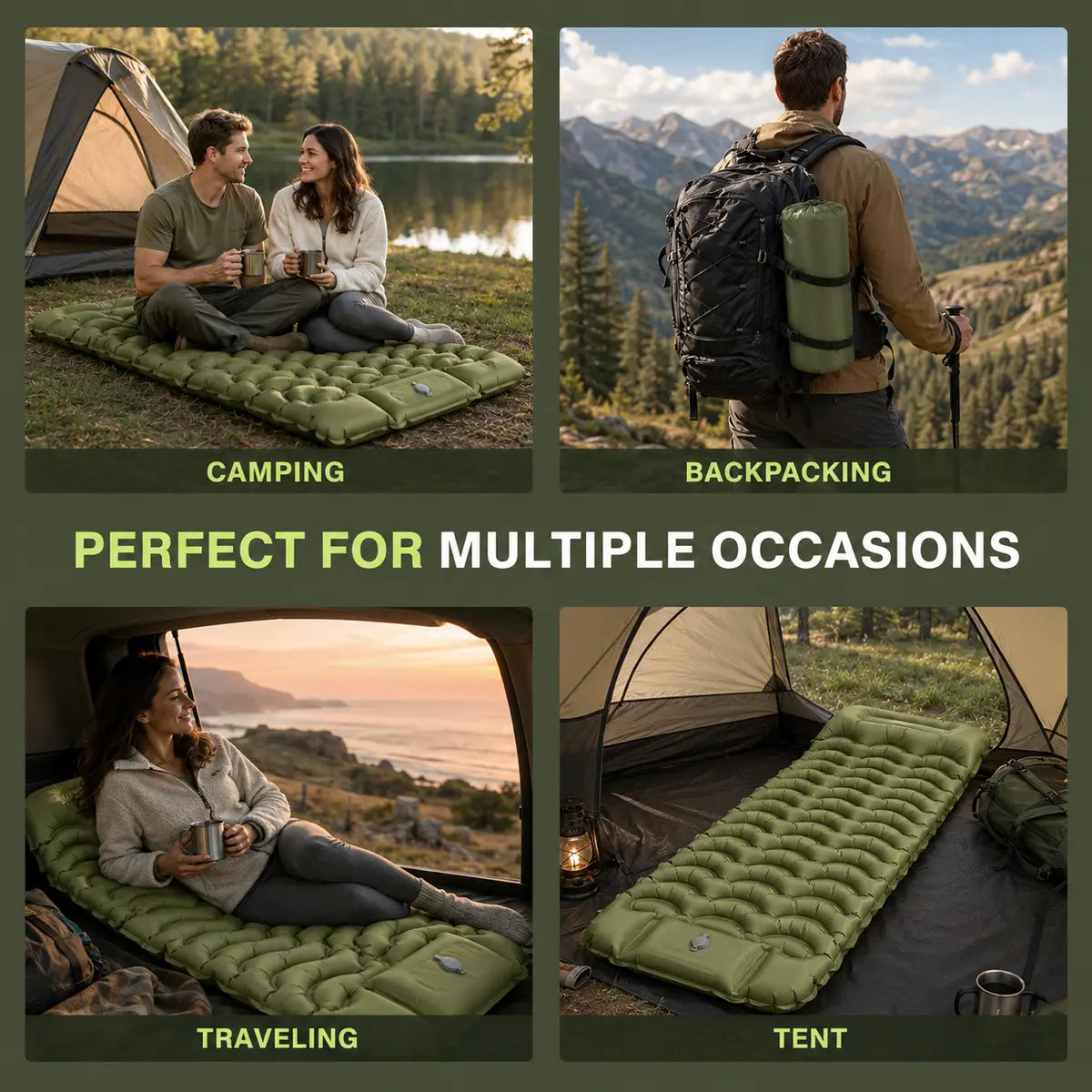 5β Inflatable Camping Sleeping Pad with Pillow β Ultralight & Compact for Hiking and Travel