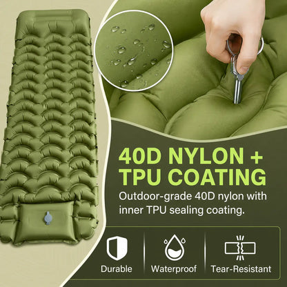 5” Inflatable Camping Sleeping Pad with Pillow – Ultralight & Compact for Hiking and Travel
