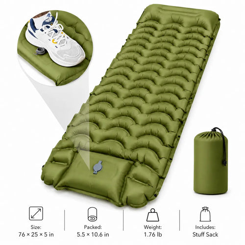 5” Inflatable Camping Sleeping Pad with Pillow – Ultralight & Compact for Hiking and Travel