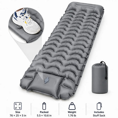 5” Inflatable Camping Sleeping Pad with Pillow – Ultralight & Compact for Hiking and Travel